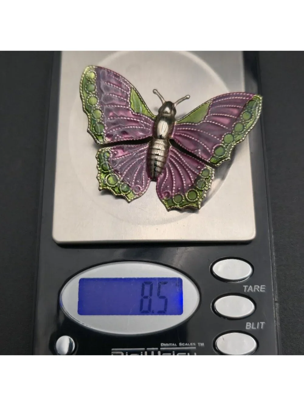Vintage Purple and Green Enamel Butterfly - Shimmering Insect Pin Brooch B1436